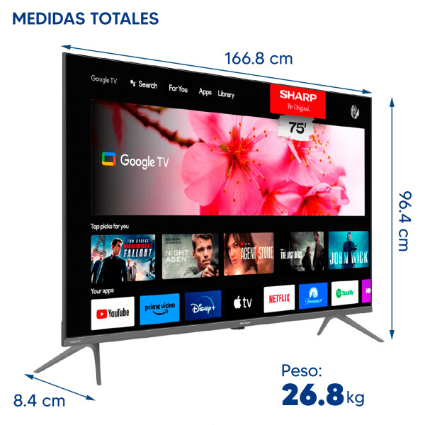 Televisor Sharp Aquos 4k Ultra-hd De 75" Modelo 4t-c75fl6l TV 75 SHARP SMART AQUOS 4TC75FL6L