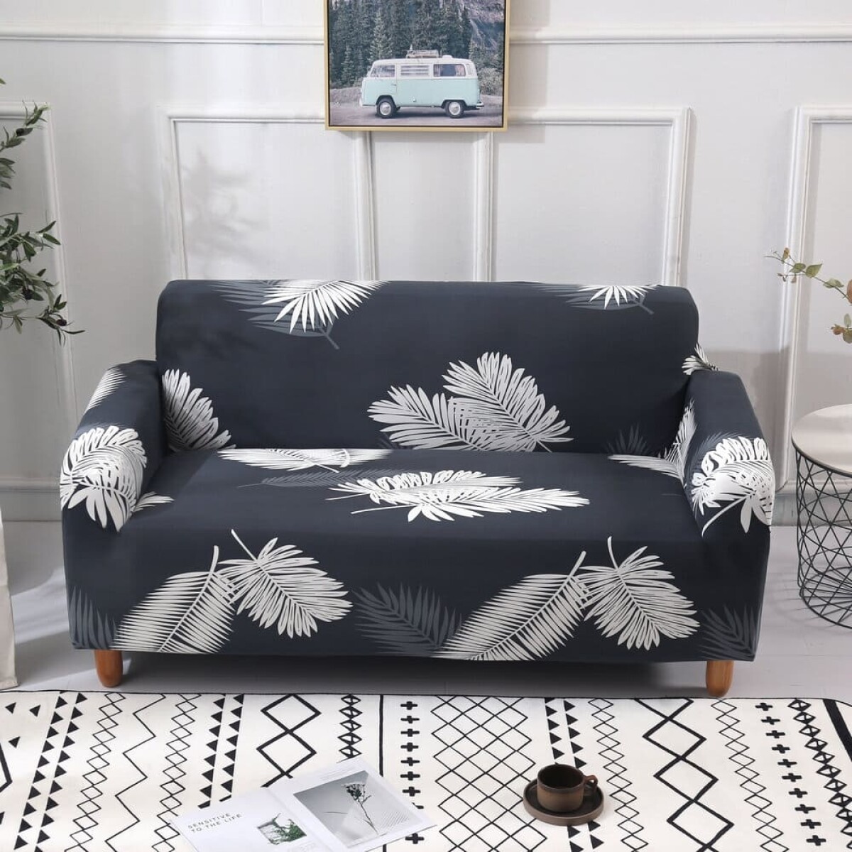 Funda sillón 4 cuerpos estampada - Hojas Grises 