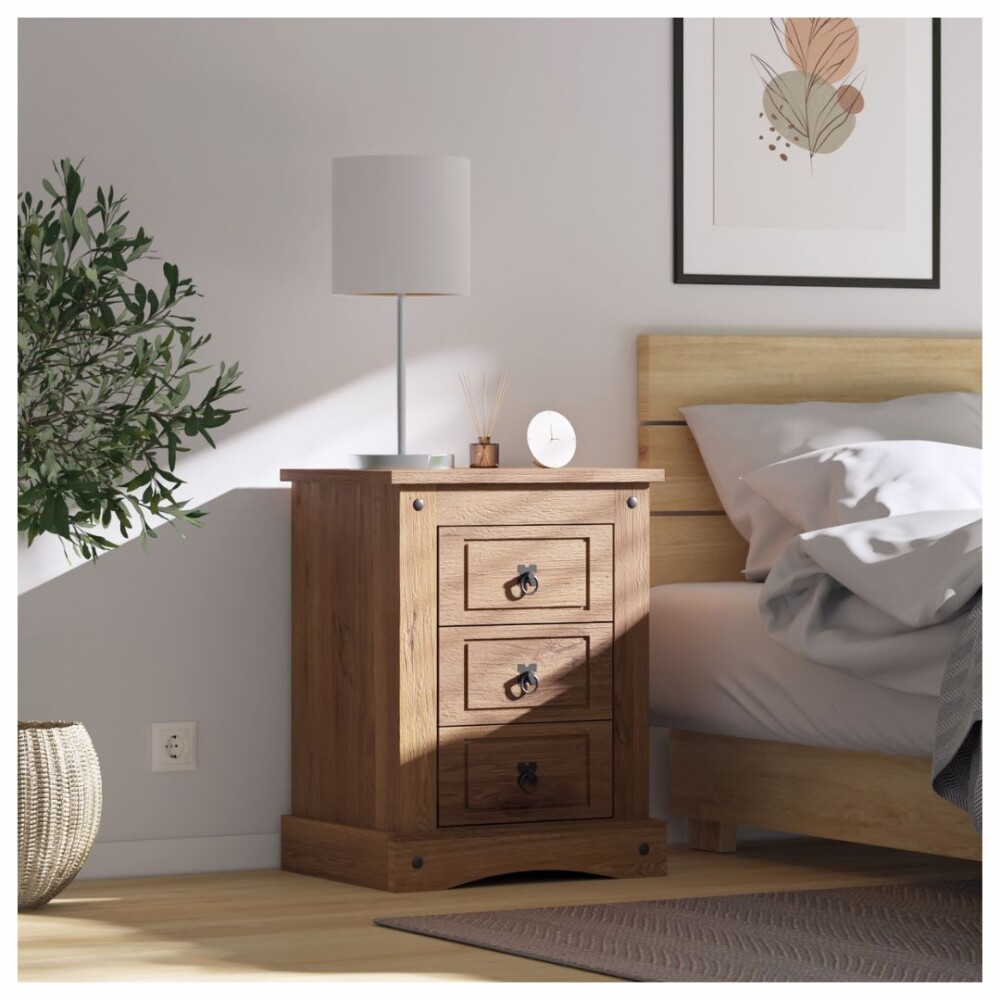 Mesa de luz 3 cajones - Linea mexicana Nogal