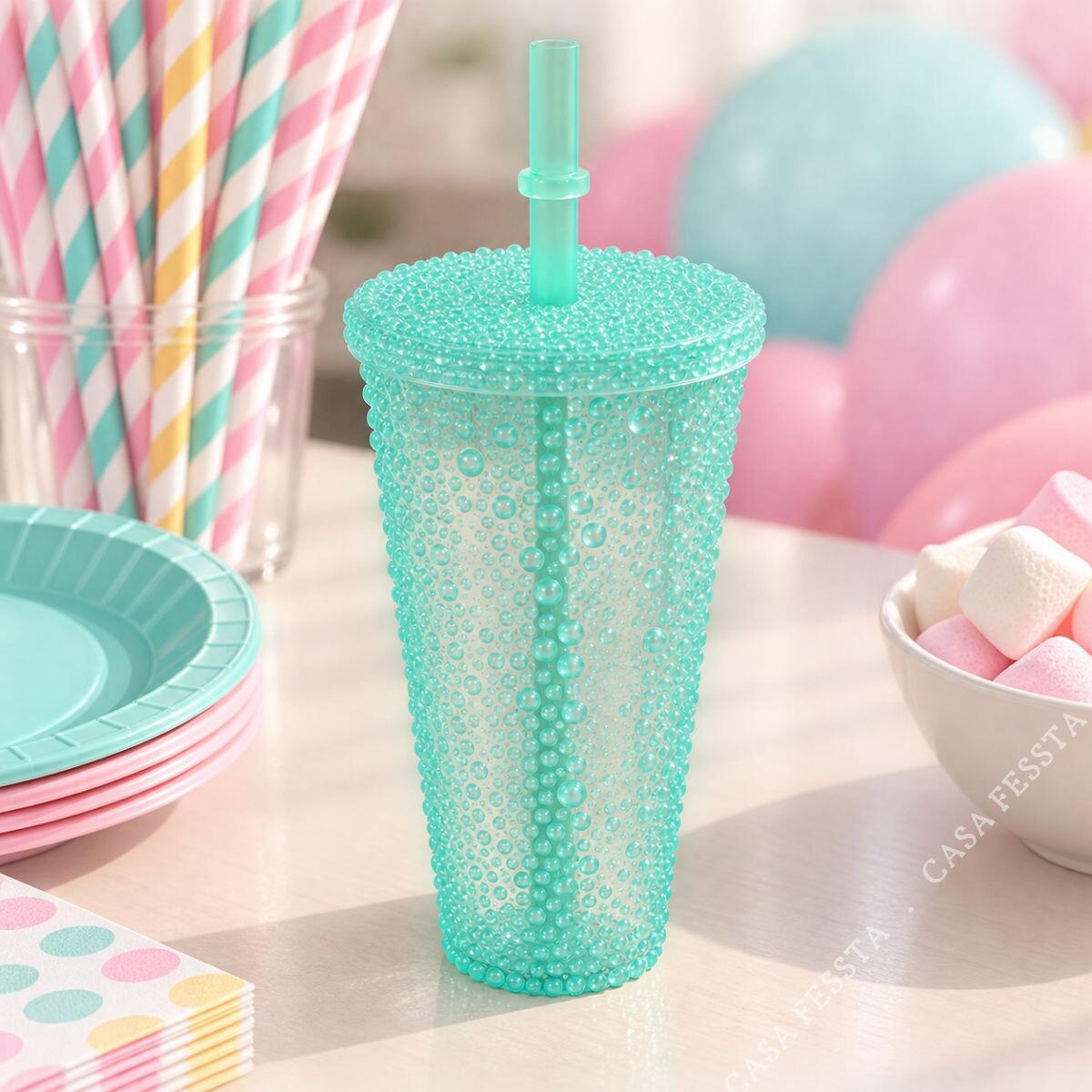 Vaso con Tapa y Sorbito 250ml - Verde 