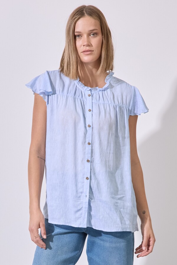 Blusa Lino Frunces CELESTE