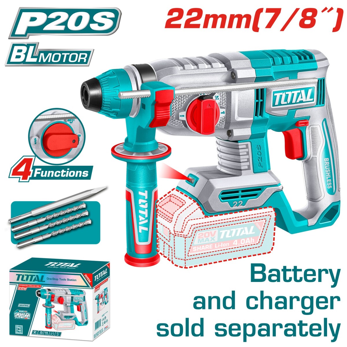 Rotomartillo total a bateria 20v total TRHLI21228 