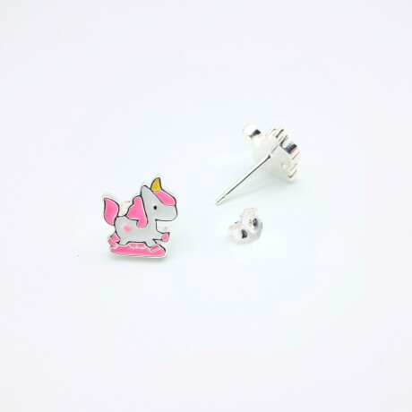 Par de caravanas de plata 925 con esmalte, UNICORNIO. Par de caravanas de plata 925 con esmalte, UNICORNIO.