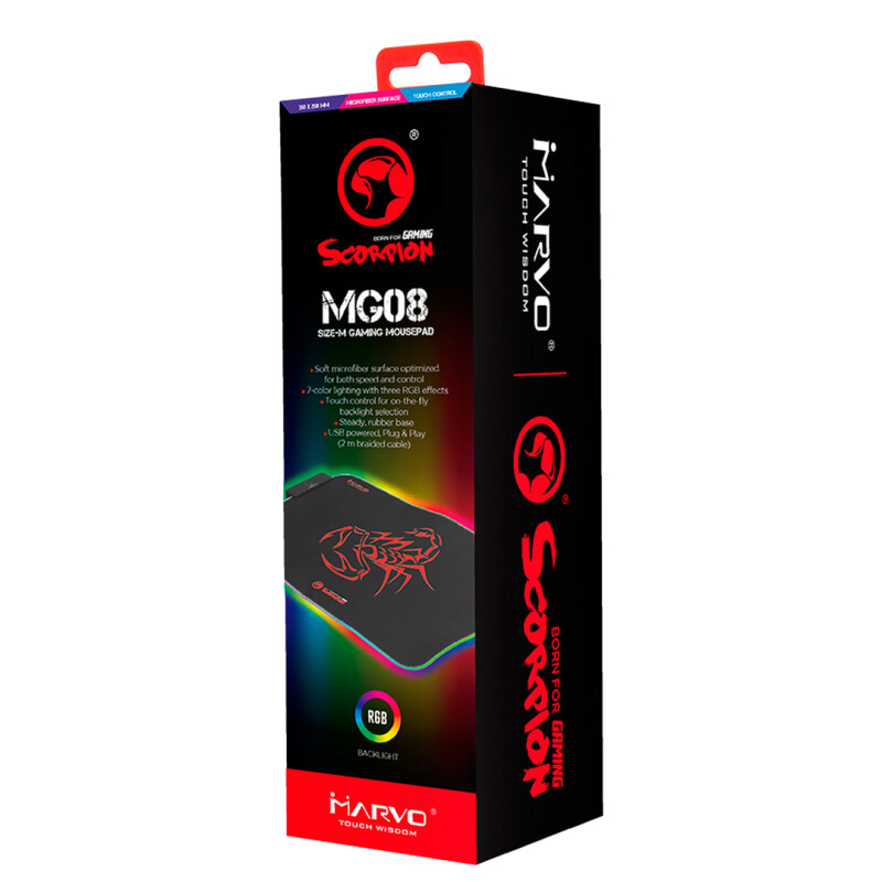 Mouse Pad Gamer Scorpion MG08 MÃ¡s RGB Cable de 2 Metros TamaÃ±o M de Marvo Mouse Pad Gamer Scorpion MG08 MÃ¡s RGB Cable de 2 Metros TamaÃ±o M de Marvo