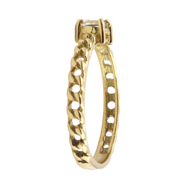 Anillo Solitario cadena de oro amarillo 18k con circonia. Anillo Solitario cadena de oro amarillo 18k con circonia.