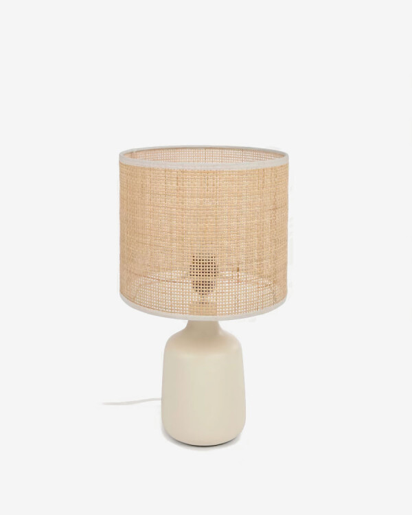 Lámpara de mesa Erna de cerámica blanco y bambú con acabado natural Lámpara de mesa Erna de cerámica blanco y bambú con acabado natural