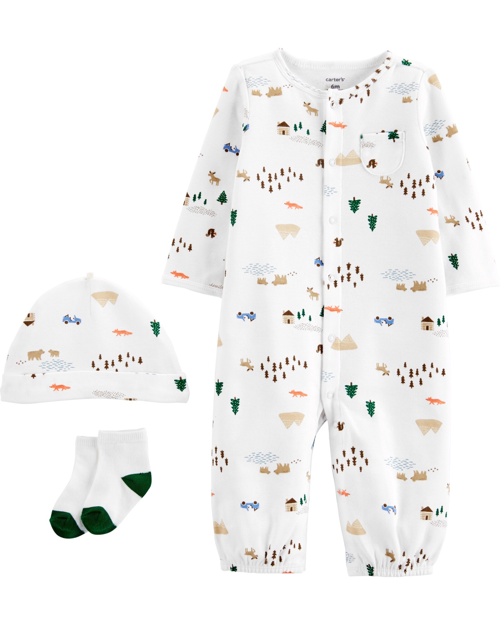 Set tres piezas pijama con gorro y medias de algodón Sin color