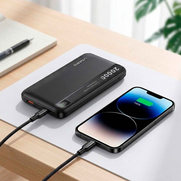 Cargador Portátil Usams 20000mah Usb + Usb C Carga Rapida 3A Negro