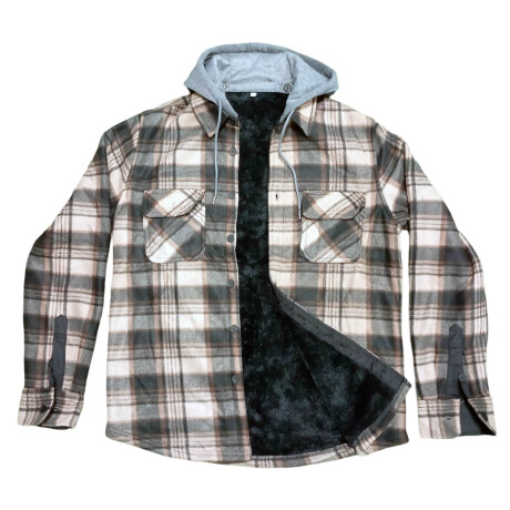 Campera Camisa Leñadora Cangurito Capucha Botones Negro