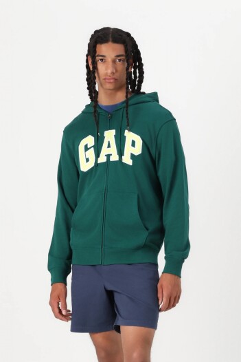 Buzo Canguro Con Cierre Sin Felpa Logo Gap Hombre Rain Forest 19-5232 Tc