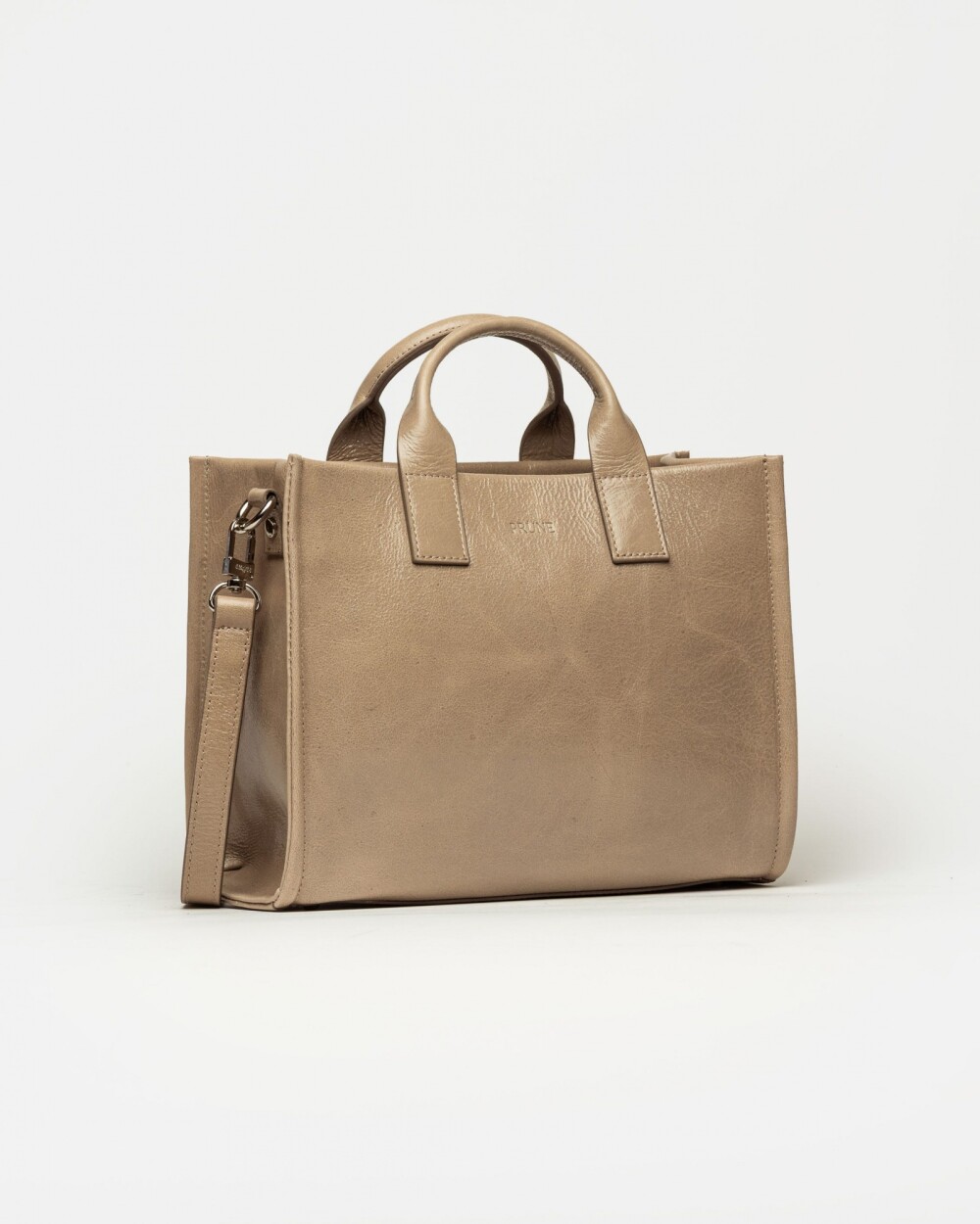 Cartera de mano Capri en cuero arrugado Taupe Niquel