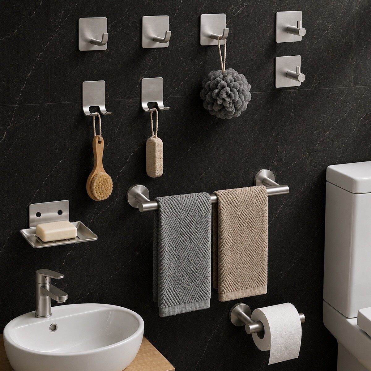 Set De Accesorios Para Baño Juego 10 Piezas Acero Inoxidable IMBACK Color Plateado 