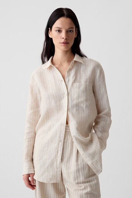 Camisa Boyfriend De Lino Mujer Neutral Stripe 8172-4