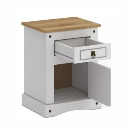 MEX034 MESA DE LUZ 1PTA 1 CAJON Mesa De Luz Línea Mexicana RUSTICO 1 Puerta 1 Cajón - Blanca