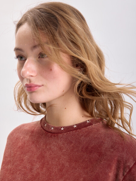 Remera estrellas bordadas Terracota