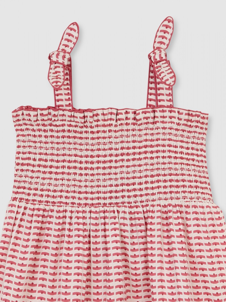 Vestido Estampado Con Smock Piedra