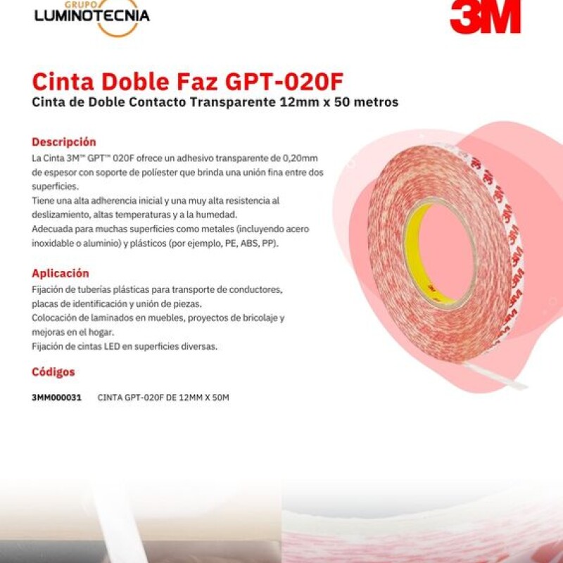 CINTA DOBLE FAZ GPT-020F 12MM X 50M - 3M CINTA DOBLE FAZ GPT-020F 12MM X 50M - 3M