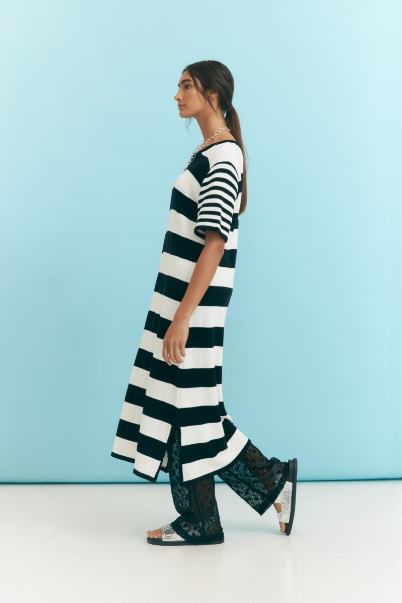 Vestido rayado algodón negro