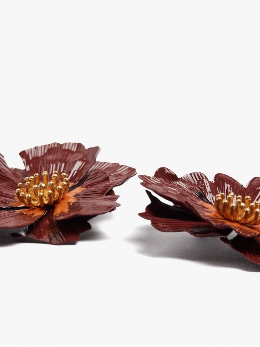 Pendientes Maxi Con Flor Doble En Relieve naranja