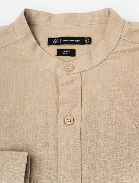 Camisa m/l efecto lino topo