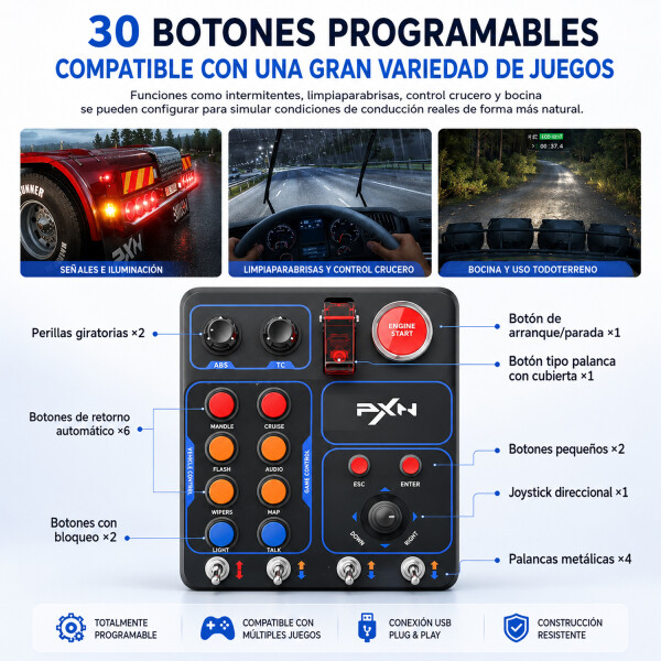 Botonera Gamer Para Simulación De Manejo Pxn Cb1 Control Box BOTONERA SIMULADOR PXN CB1 RGB