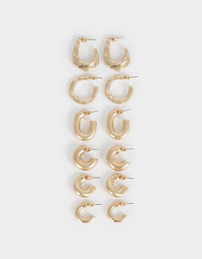 Aros Argollas Set Metal diferenciado Set 6 Aros Argolla Martillados - Dorado Plata Cepillada