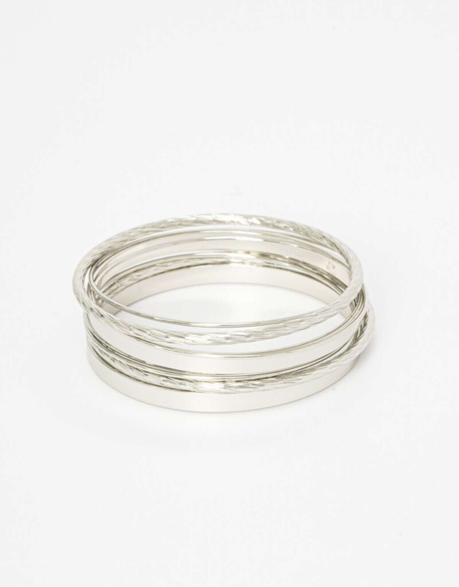 Set De Pulseras Labradas De Metal - Plateado Hematite 