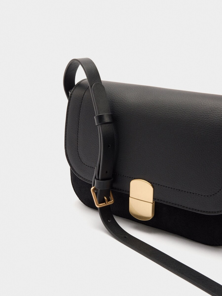 Bolso Bandolera Efecto Piel Con Solapa negro
