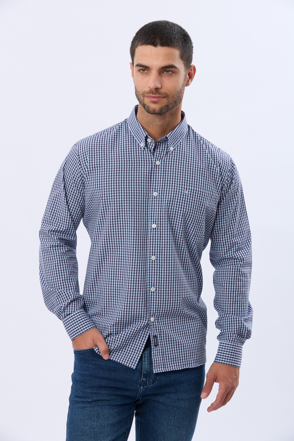 CAMISA SPORT A CUADROS Celeste