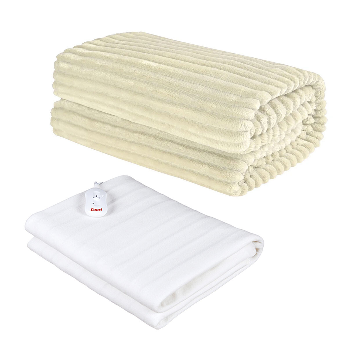 Set Invierno Manta Frazada Polar 1 Pza + Calienta Cama CuorI - Natural 