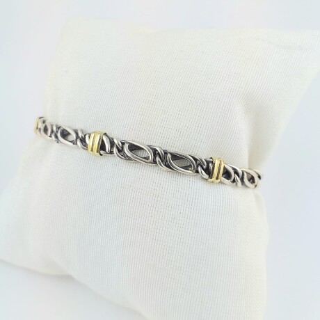 Pulsera de plata 925 con detalles de double en oro 18Ktes, Grumete doble, ancho 5mm, largo total 19cm. Pulsera de plata 925 con detalles de double en oro 18Ktes, Grumete doble, ancho 5mm, largo total 19cm.