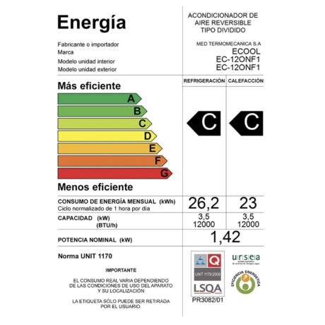 Aire Acondicionado Pared Ecool 12000 BTU con control Aire Acondicionado Pared Ecool 12000 BTU con control