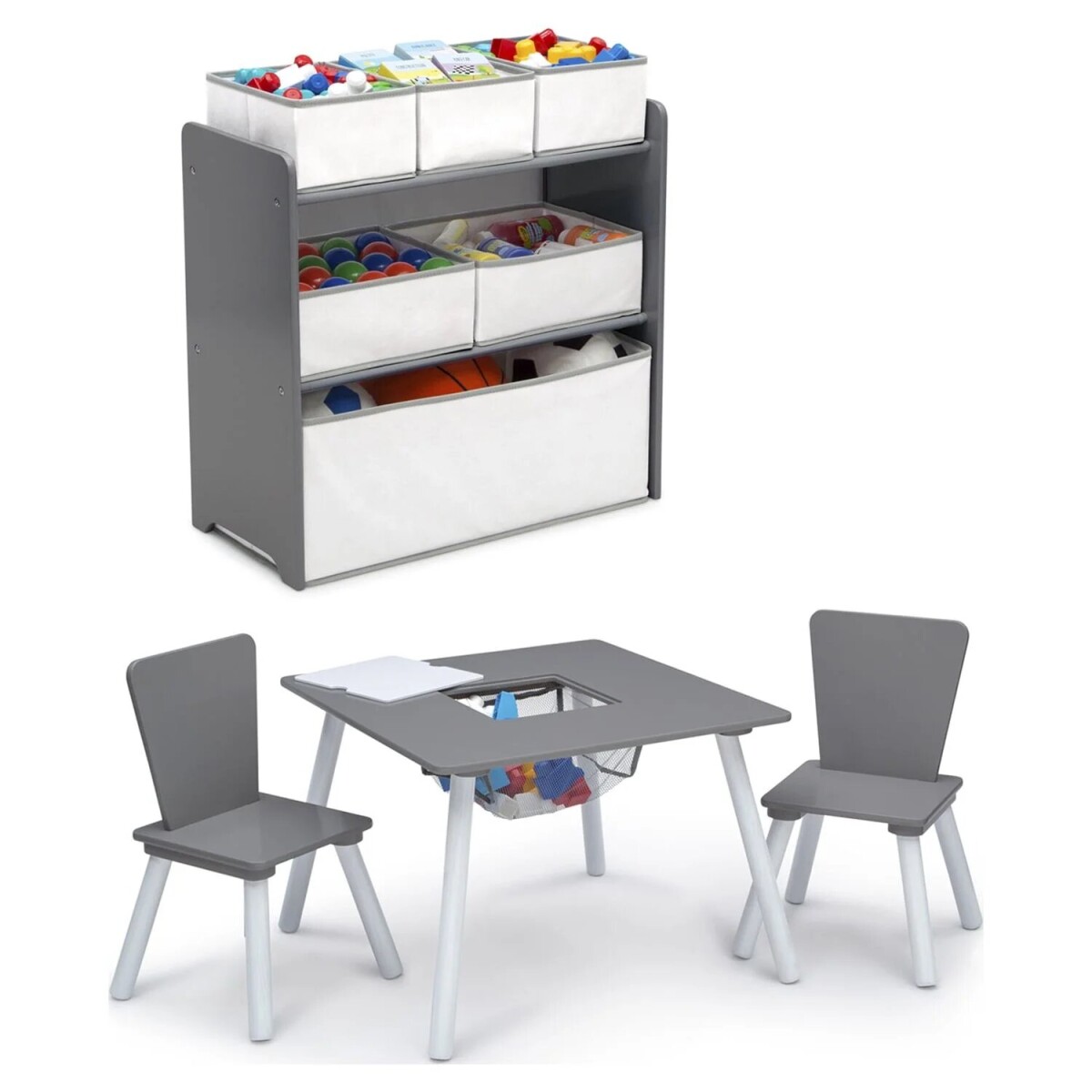 Set juego de mesa y organizador 6 contenedores Gris/Blanco con almacenaje 