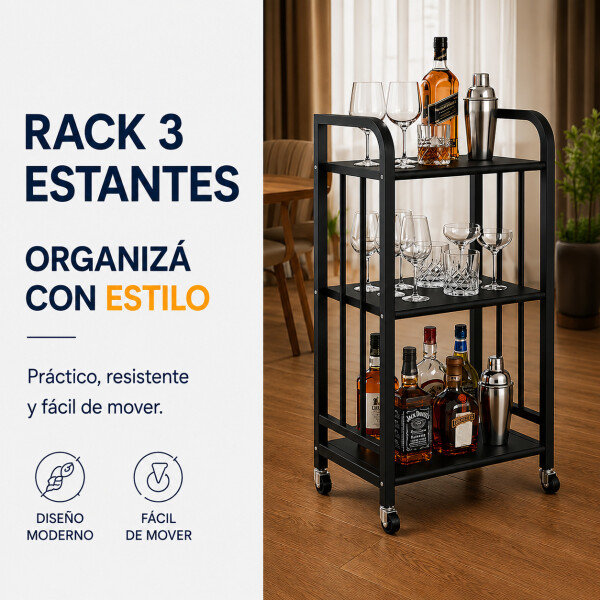 Rack 3 Estantes Metal Rueditas Mueble Organizador Estanteria Variante Color Negro