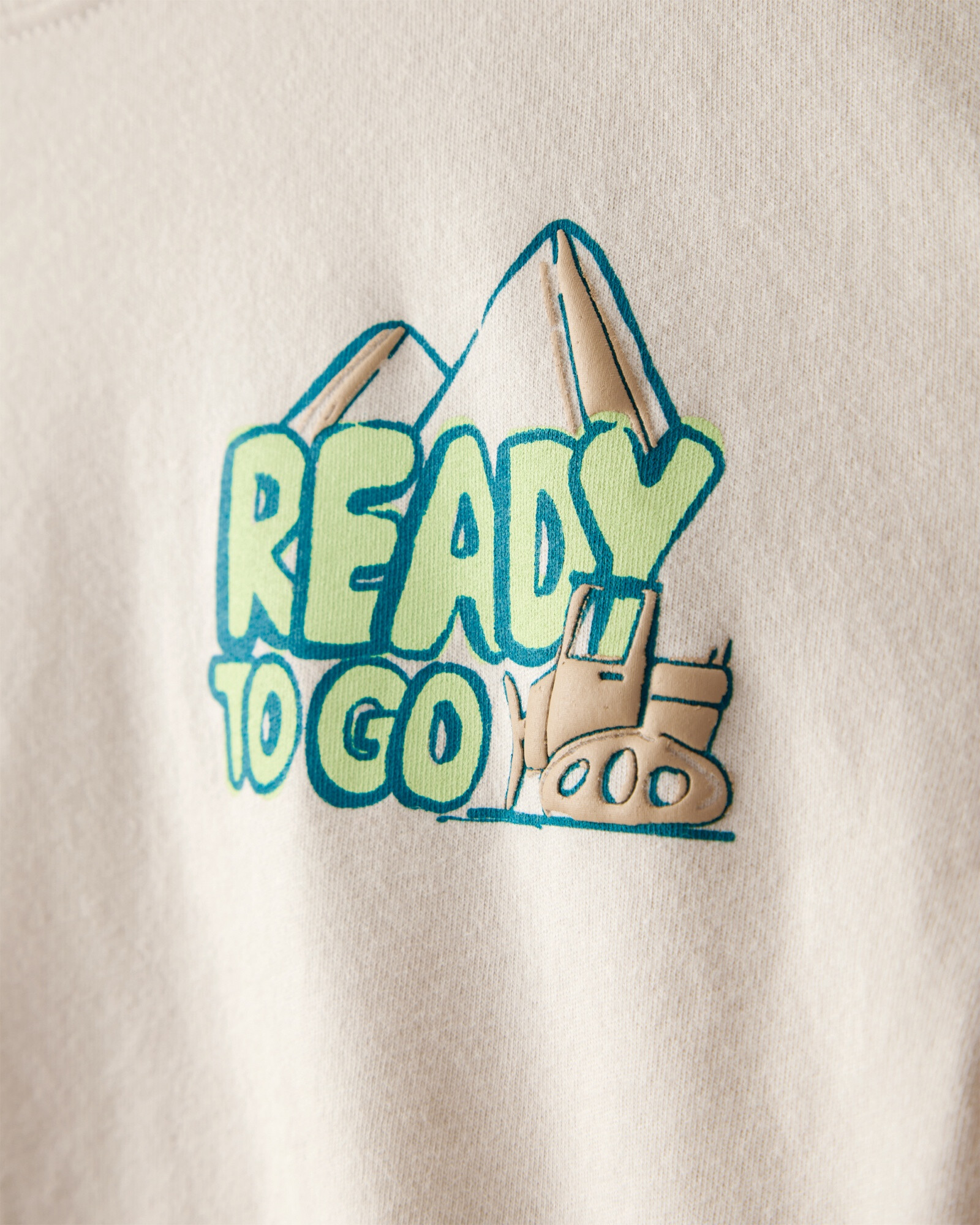 Remera de algodón, manga larga, beige, estampada Sin color