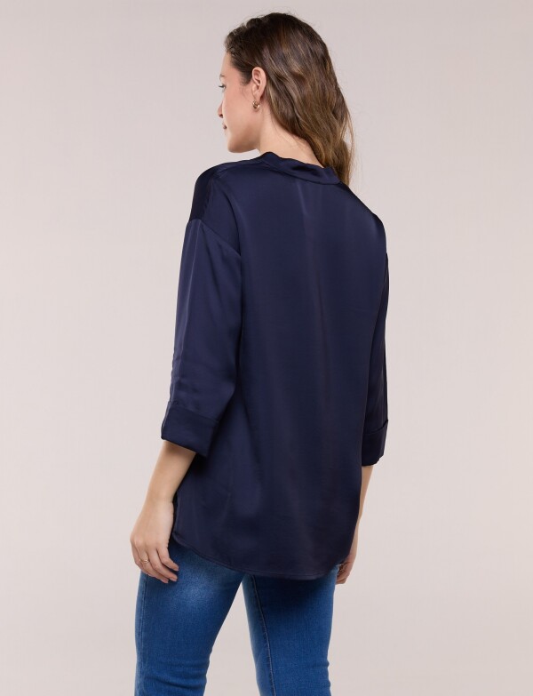 Camisa Saten Cuello Mao AZUL