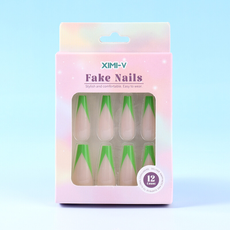 Uñas Postizas - 12 Piezas - Bicolor Verde Uñas Postizas - 12 Piezas - Bicolor Verde