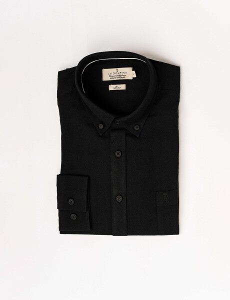 Camisa m/l lino lisa negro