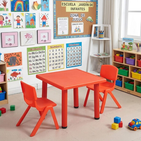 Mesa Cuadrada de Plástico y Metal para Niños 60x60cm Rojo