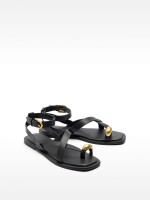 Sandalias De Piel Con Tiras Detalle Metálico negro