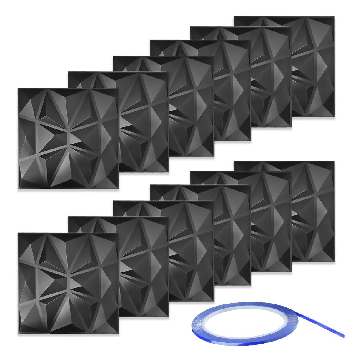 Set X12 Revestimiento 3D Adhesivo Pared 50cm x 50cm - Negro 