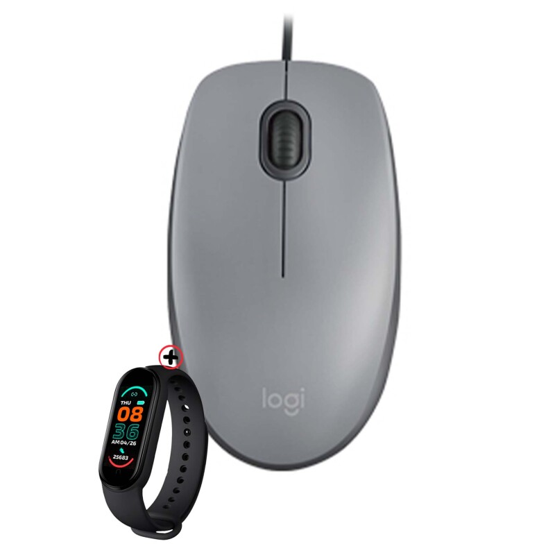 Mouse Cableado Logitech M110 Silencioso 1000dpi + Smartwatch Gris