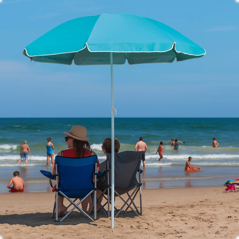 Sombrilla De Playa 145 Cm Con Filtro UV Y Funda Celeste