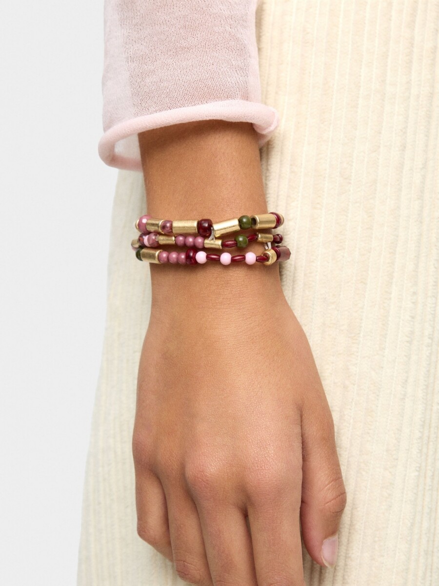 Set De Pulseras Elásticas Cuentas Efecto Piedra multicolor