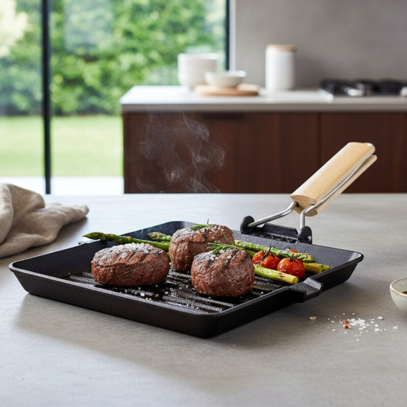 Plancha de hierro grill cuadrada 24 cm NEGRO