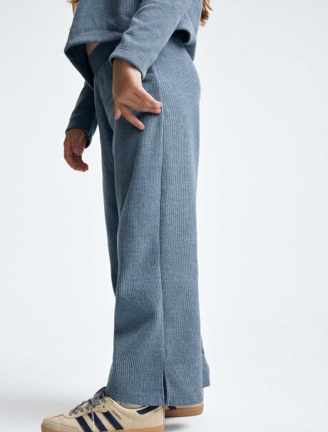 PANTALONES DE PUNTO DE PIERNA ANCHA AZUL