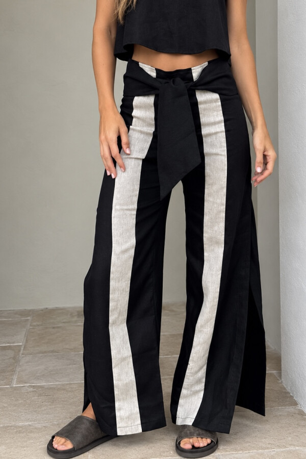 Pantalón Lino Franjas Negro