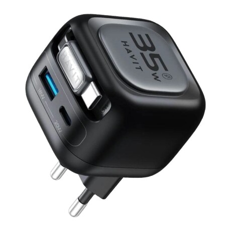 Cargador Havit UC250 GaN 35 W con Cable USB-C Retráctil y Cargador para Reloj Cargador Havit UC250 GaN 35 W con Cable USB-C Retráctil y Cargador para Reloj