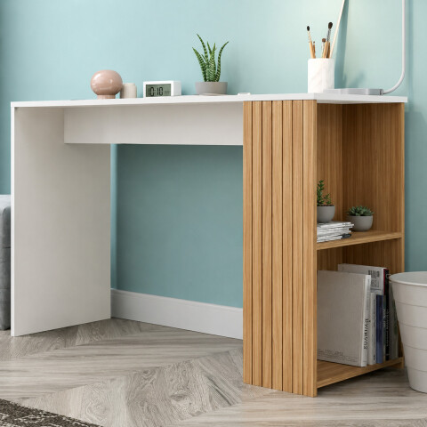 Escritorio ComboHome Nórdico Estantes Laterales 120 Cm Deco Blanco 1