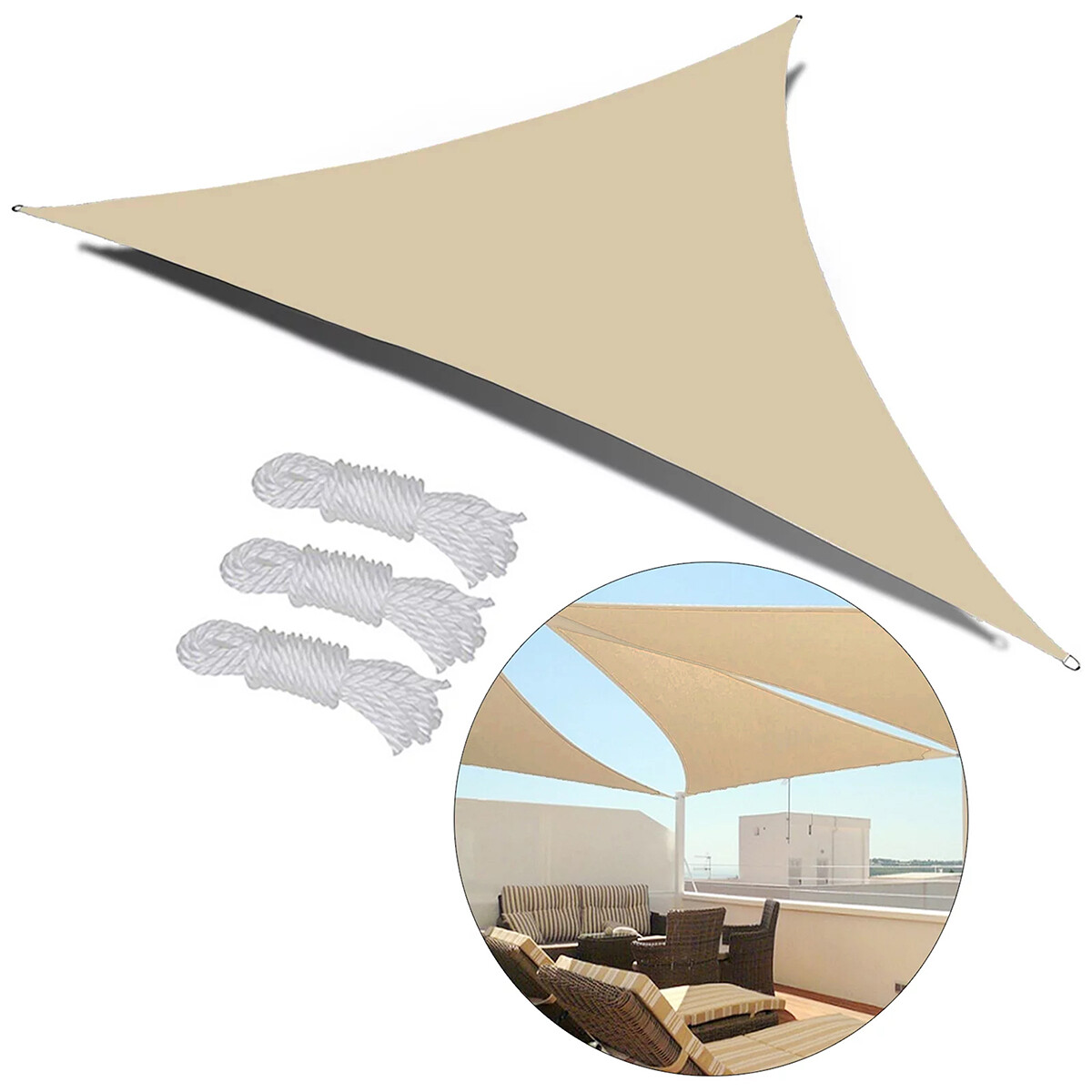 Lona vela triangular poliester impermeable 3,6 mts - BEIGE 